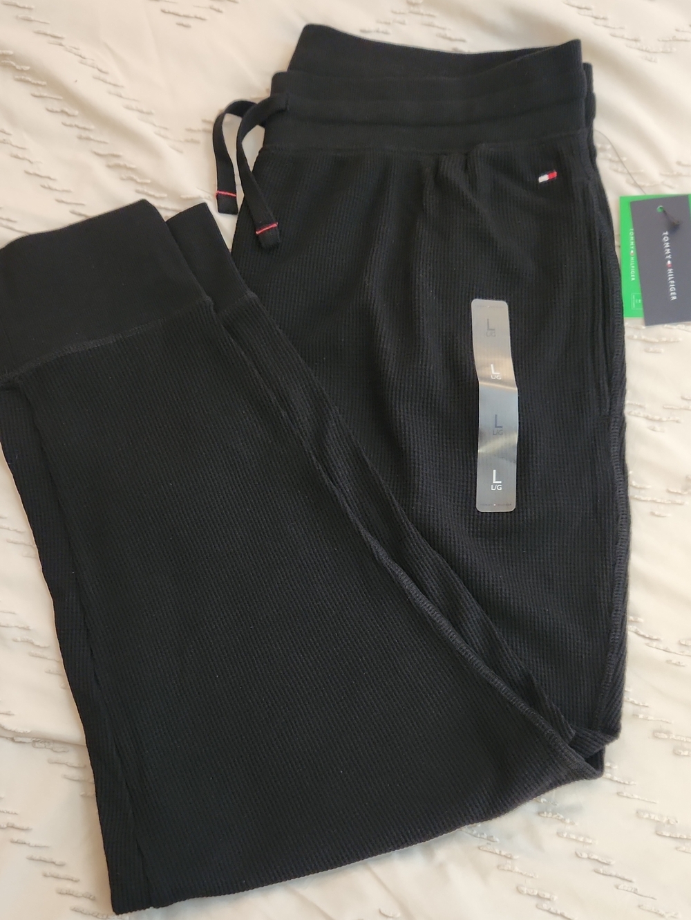 Tommy Hilfiger Black Ribbed Drawstring Lounge Pants